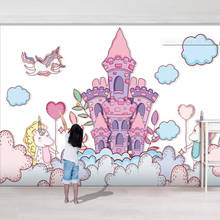 Milofi personalizado 3d papel de parede mural castelo voando unicórnio quarto das crianças tridimensional decoração da parede de fundo pintura 2024 - compre barato