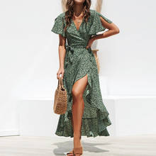 2020 Summer Beach Maxi Dress Women Floral Print Boho Long Dress Ruffles Wrap Casual V-Neck Split Sexy Party Dress Robe Femme 2024 - buy cheap