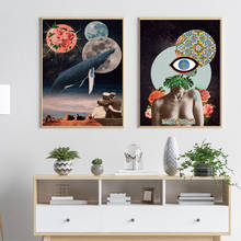 Pintura en lienzo de espacio de ballena azul surrealista, impresiones de retrato Floral y carteles, imágenes de pared de noche para decoración del hogar de la sala de estar 2024 - compra barato