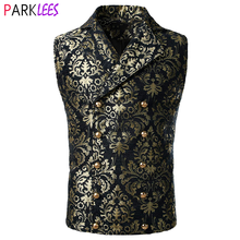 Men's Victorian Steampunk Vest Double Breasted Damask Tapestry Waistcoat Men Gothic Aristocrat Wedding Party Cosplay Gilet Homme 2024 - buy cheap