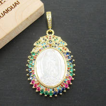 APDGG 35x40mm Virgin Mary White Mop Cameo Shell Gold plated cubic zircon CZ Paved Connector Charms necklace pendant Jewelry DIY 2024 - buy cheap