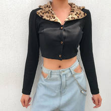 NORMOV Sexy Women Tops Black V Neck Long Sleeve Knitting Leopard Patchwork Spandex Tops Skinny Party Female Tops 2024 - buy cheap