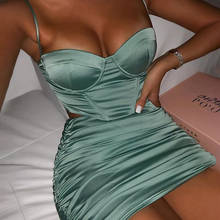 Avrilyaan conjunto feminino de cetim verde, conjunto de duas peças sem mangas com mini saia e top plissado de alta qualidade 2020 2024 - compre barato