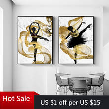 Gold Ribbon Flying Dancer Girl Canvas Painting Abstract Prints Modern Wall Art Decor Picture Poster Aesthetic Room Decor 2024 - buy cheap