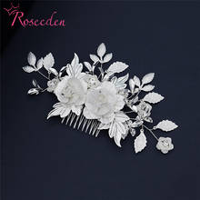 Tocado de boda de flores, peine para el pelo de Color plateado antiguo, diamantes de imitación de cristal, pieza para cabeza de boda, adornos para el cabello RE3926 2024 - compra barato