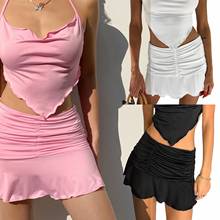 Женская Повседневная плиссированная юбка на подоле, короткая юбка с эластичным поясом, юбка в черном/белом/розовом стиле, летняя трендовая Женская мини-юбка Y2k 90-х 2024 - купить недорого