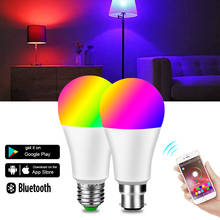 Светодиодная RGB лампа E27/B22/15 Вт, цветная приглушаемая Светодиодный лампа для дома с управлением через приложение и телефоном, с Bluetooth 2024 - купить недорого