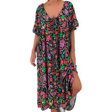 Plus Size 5xl Boho Maxi Long Dresses For Women 2021 Vintage Floral Printed V Neck Short Sleeve Summer Dress Платье Летнее Robe 2024 - buy cheap