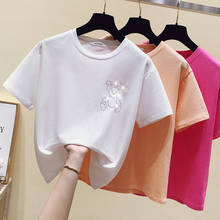 Camiseta de manga corta para mujer, ropa rosa, camisetas para mujer, camiseta naranja con abalorios, camisetas Kawaii informales de moda coreana 2024 - compra barato