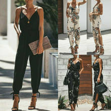 S-XL Fashion Women Sleeveless Floral Wide Legs Bodycon Boho Strappy Holiday Long Jumpsuit Romper Trousers Casual V Neck Jumpsuit 2024 - buy cheap