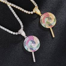 Iced Out Lollipop Pendant Necklace Bling Multicolor AAA Zircon Men's Charms Necklace Hip Hop Jewelry 2024 - buy cheap