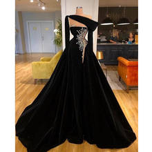 Vintage Black A-Line Evening Dresses With Sparkle Gold Sequin Beads Long Prom Gowns With Detachable Train Full Sleeves 2024 - buy cheap