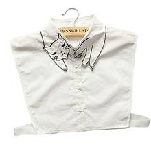 Camisa falsa de algodão feminina estilo retrô, camisa meia-camisa bordada casual com lapela destacável 2024 - compre barato