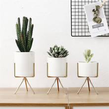 Vaso de cerâmica para plantas, vaso de plantas suculentas com suporte de moldura de ferro, vaso de flores para mesa de escritório, decoração de casa 2024 - compre barato