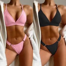 Sexy Triangle Push Up Bikinis Swimwear Brazilian Bandage Bikini Set Solid Spaghetti Strap Bathing Suit Beach Wear Biquini Bather 2024 - buy cheap