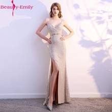 Beauty Emily V Neck Spaghetti Strap Evening Dress 2020 Heavy Sequined Sleeveless Zipper Back Formal Party Dress with Sashes 2024 - buy cheap