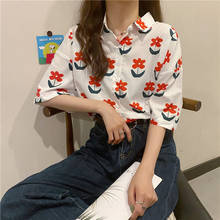 Blusa de manga corta Y2K con estampado de cártamo para verano, camisa con bolsillos y botones para mujer, a cuadros, 2021 2024 - compra barato