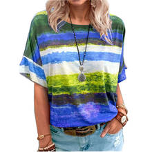Camiseta con estampado Tie Dye gradiente para mujer, Tops holgados con cuello redondo, ropa elástica informal, camiseta de talla grande 5XL 2021 2024 - compra barato
