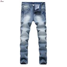 Pantalones vaqueros elásticos para hombre, Jeans clásicos de alta calidad, informales, 2019 algodón, ajustados y rectos, color azul, 100% 2024 - compra barato
