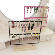 Metal/Wooden Earring Storage Rack Double Tiers Jewelry Standing Holder Black/White/Pink Color 44 Holes Ear ring Display Rack 2024 - buy cheap