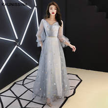 KAUNISSINA Evening Dress Elegant Banquet Dress V-Neck Long Sleeve Wedding Birthday Party Prom Vestido Evening Gowns 2024 - buy cheap
