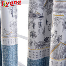 Azul/Café Cênica Cortinas para Sala Chinesa Impresso Chinês Palavra Texto Cortinas Blackout para o Quarto Da Janela Bay PC019 #20 2024 - compre barato