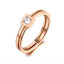 Titanium Stainless Steel Sparkling Square CZ Crystal Rings Jewelry Simple Rose Gold Ring For Women Girls R20020 2024 - buy cheap