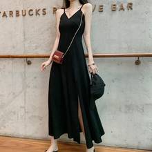 Женское летнее длинное платье на бретелях, с высоким разрезом и V-образным вырезом 2024 - купить недорого