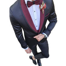 Shiny Navy Blue Mans Suits For Wedding Groom Tuxedos Best Man Suits Business Dinnner Suits Peaky Blinders 2Pieces(Jacket+Pants) 2024 - buy cheap