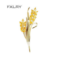 FXLRY high-end Cubic Zirconia Wheat Ears Brooches For Women Hot Sale Plant Pin Brooch Copper Jewelry Coat Accessories 2024 - buy cheap