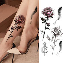 Women's Fashion Flower Temporary Tattoos Sticker Fake Rose Feather TatooS Decal Waterproof Body Art Legs Arm Tatoos For Women 2024 - купить недорого