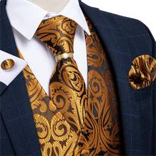 Festa de casamento colete dourado caxemira floral jacquard colete masculino gravata lenço gravata anel abotoaduras conjunto jaqueta dibangu 2024 - compre barato