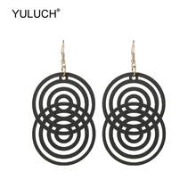 YULUCH Ethnic African Indian Round Hollow Wooden Dangle Earrings Fashion Jewelry Personality Black Red Brown Long Drop Earrings 2024 - buy cheap