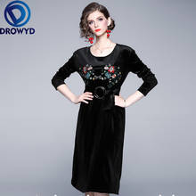DROWYD Queen Elegant Embroidery Midi Banquet Dress for Women Fashion Girl Black Boho Long Sleeve O-neck Party Dresses Vestidos 2024 - buy cheap