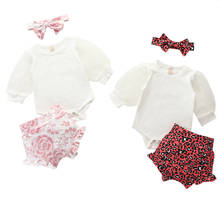 Новый комплект одежды из 3 предметов для маленьких девочек, сетчатый комбинезон с рукавами-пузырьками + шорты с принтом + повязка на голову 2024 - купить недорого