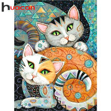 Huacan-Bordado de gato pintado diamante cuadro con dibujo de diamantes de imitación, punto de cruz, mosaico de diamantes cuadrados 2024 - compra barato