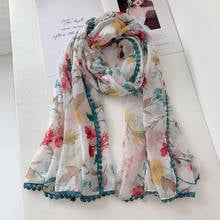 2020 Fashion Autumn Women Viscose Scarf Vintage Floral Pom Pom Beach Hijab Shawls and Wraps Female Foulards Echarpe Muslim Hijab 2024 - buy cheap