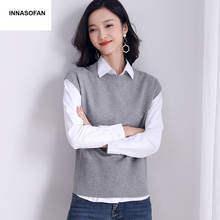 INNASOFAN Knitted vest women Autumn Spring sleeveless sweater Euro-American fashion chic elegant solid sweater 2024 - buy cheap