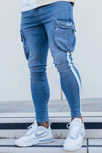 Calça jeans masculina skinny e stretch, calça lápis com estampa de motociclista hip-hop 2024 - compre barato