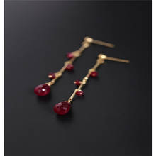 DAIMI-pendientes de rubí facetados para mujer, aretes de inyección de oro natural de 14K, diseño de nicho 2024 - compra barato