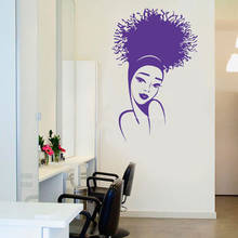 Afro Hairstyle Beautiful Girl Face Wall Decal African Hairstyle Fluffy hair Model Vinyl Sticker Hair Salon Makeup Studio DG109 2024 - buy cheap