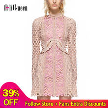 High Quality 2019 Spring Autumn Runway Dress Long Sleeve Cute Pink Embroidery Women Patchwork Lace Dress Female Party Mini Dress 2024 - buy cheap
