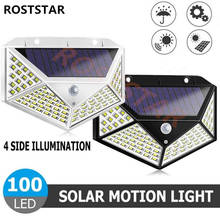 3 modos 100 luz led solar externa lâmpada solar alimentada por luz solar à prova d' água sensor de movimento pir luz de rua para decoração de jardim.