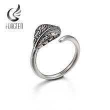 Fongten Feather Open Ring Men Stainless Steel Retro Hip Hop Minimalistic Rings 2024 - buy cheap