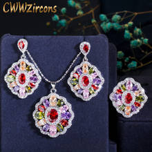 CWWZircons 3pcs Vintage Ethnic Cubic Zirconia Jewelry Sets Multi Colored Big CZ Ring Necklace and Earring for Ladies Party T261 2024 - buy cheap