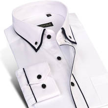 Мужская двухслойная рубашка с воротником, черная классическая Повседневная рубашка с одним накладным карманом, длинными рукавами и воротником на пуговицах 2024 - купить недорого