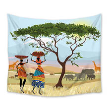 African Women Grassland Cartoon Wild Animals Polyester Tapestry Wall Hanging Carpet Throw Yoga Mat for Home Bedroom Decoration 2024 - buy cheap