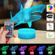 3D LED Creative Colorful Shark Night Light Gift Table Lamp Visual Lamp 16 Colours with Remote and Touch Control Decor Light 2024 - buy cheap