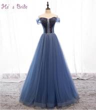 He's Bride-Vestidos De Noche azules elegantes con cuello De barco para mujer, Vestido Formal largo De Noche con cuentas De cristal, Color caramelo 2024 - compra barato