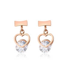 Luxury Cubic Zirconia Dangle Earrings Jewelry Titanium Steel Hollow Heart-shaped Drop Earrings Women Earrings JE17039 2024 - buy cheap